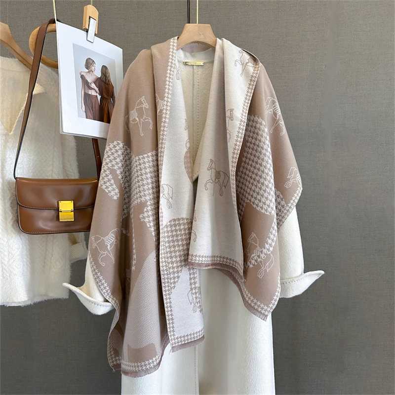 Women Winter Scarf Cashmere Shawls and Wraps Bufandas Horse Print Warm Thick Scarves Blanket for Lady 2025 C251017