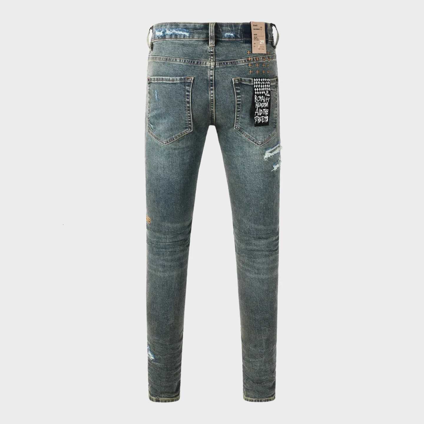 Luxurious jeans with embroidered letters brass buttons exquisite craftsmanship high street slim ripped series1 Y251105