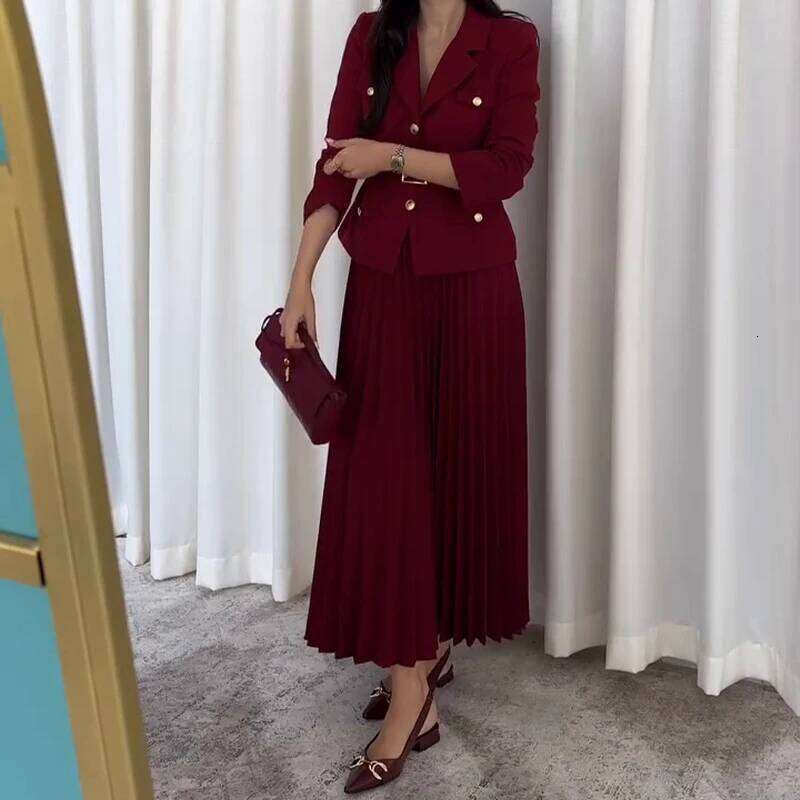Simple Solid Color Commuting Outfit Elegant Temperament Slim Women's 2pc Set 2025 Spring Long Sleeved Jacket and Skirt Suit