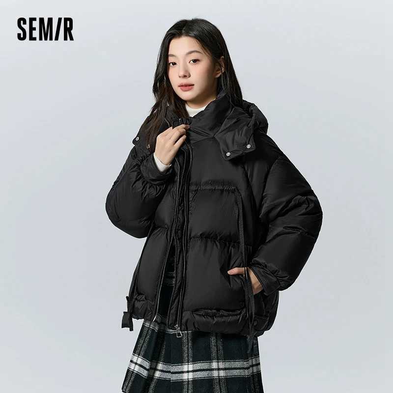 Semir Down Jacket Women Design Raglan Sleeves Loose 2023 Winter New Texture Plaid Hooded Thick Down Jacket W251016