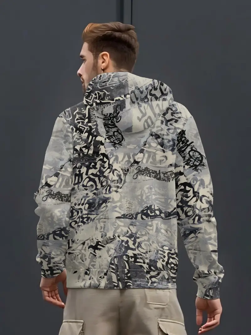 Letter decoration Comfort-Fit Mens Half-Zip Hoodie - Versatile Loosely Fitted Sweater for Daily Wear 2-1-5