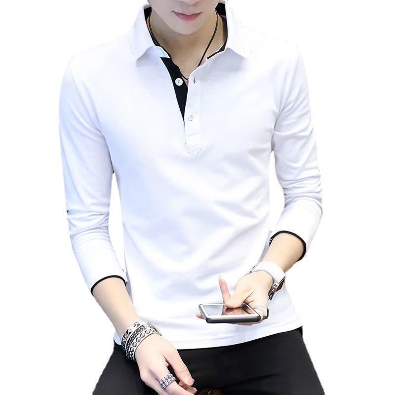 Spring and Autumn New Long Sleeve T-Shirt for Men, Trendy Slim Fit POLO Collar, Solid Color Business Base Shirt, Casual Top