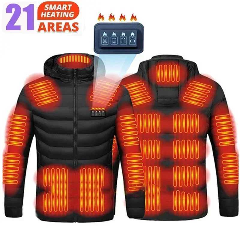 2023 NEW Men Heated Jackets Outdoor Coat USB Electric Battery Long Sleeves Heating Hooded Jackets Warm Winter Thermal Clothing H251017