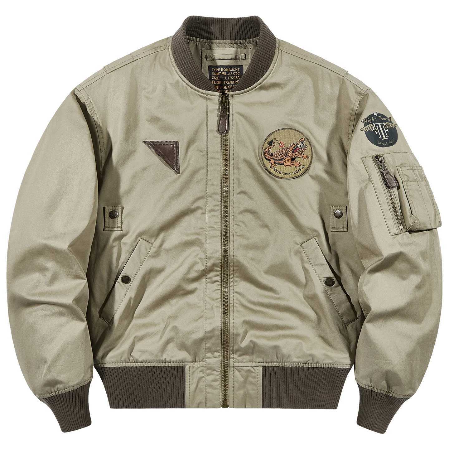 Retro Pilot Jacket Mens Loose Badge Baseball Outerwear Pure Cotton Casual Cargo Coat J251017