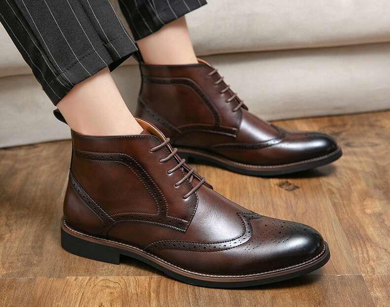 Men's Chukka Lace-Up Fashion Ankle Boots Casual Oxfords Wingtip Leather Shoes Comfortable