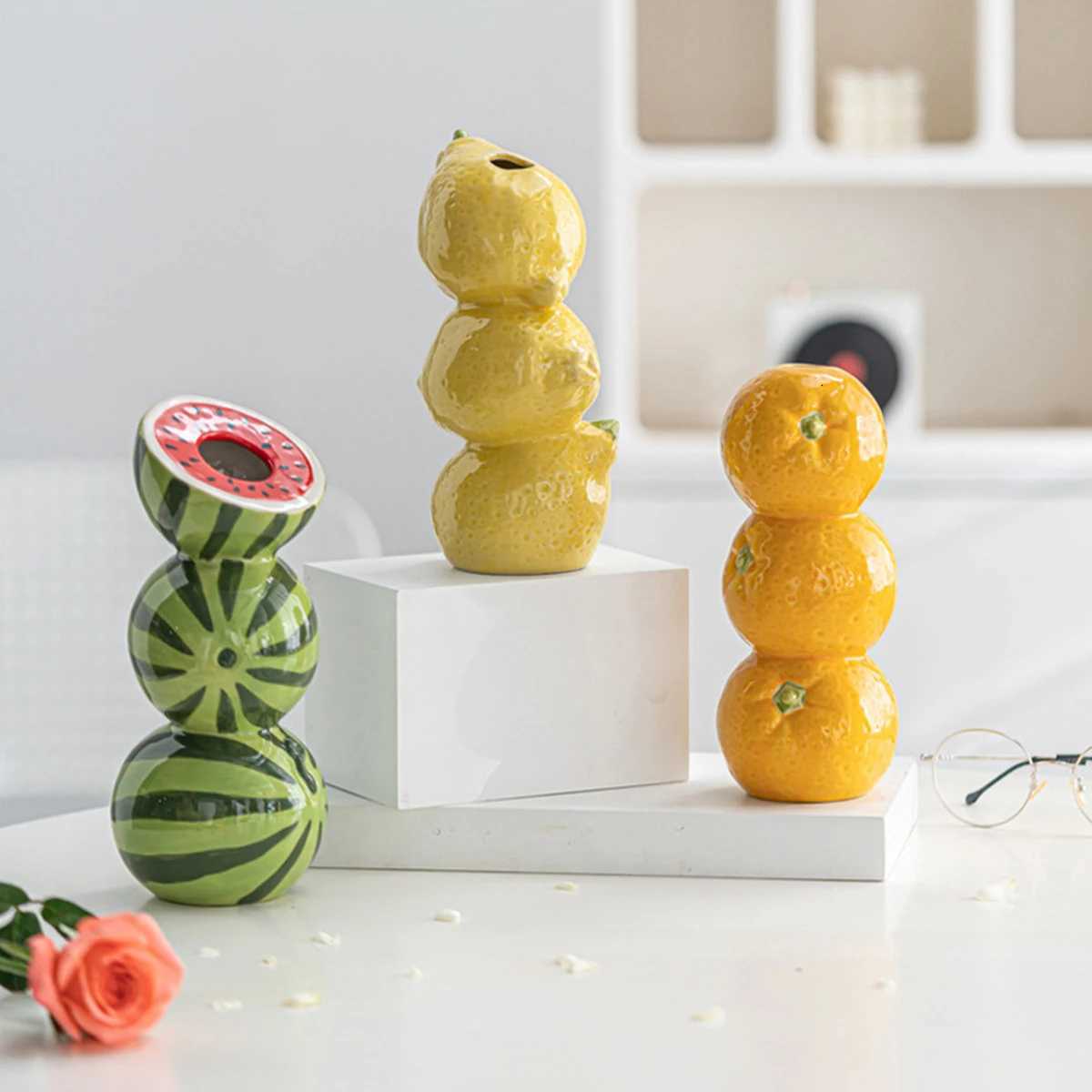 Cute Fruit Vase Decor Creative Resin Table Centerpiece for Home Party Fun FruitShaped Flower Holder C251017