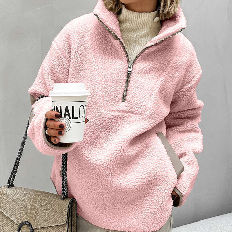 Autumn And Winter New Plush Loose Stand Collar Pullover Sweatshirt For Women Fashion Fleece Women's Clothing B5