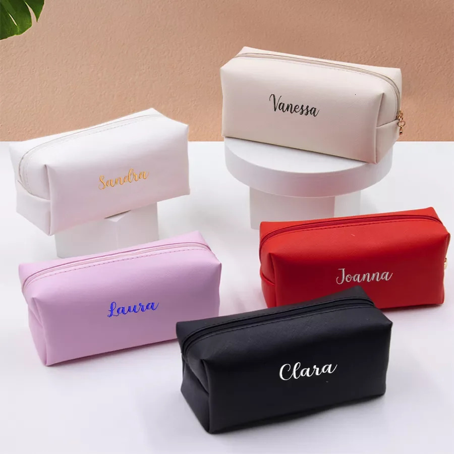 Personalized Embroidery Small Makeup Bag PU Leather Travel Cosmetic Pouch Toiletry Bag for Women Portable WaterResistant251011