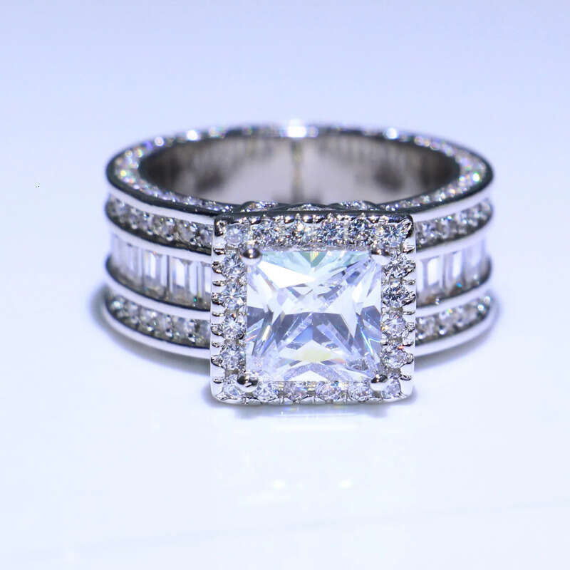 Wholesale Professional Jewelry Sterling Sier Princess Cut White Topaz CZ Dia Pave Promise Women Wedding Engagement Ring