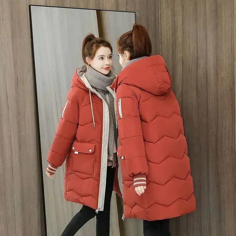 2025 Winter Women Jacket Coats Long Parkas Female Down Cotton Hooded Overcoat Thick Warm Jackets Windproof Casual Student Coat 251017