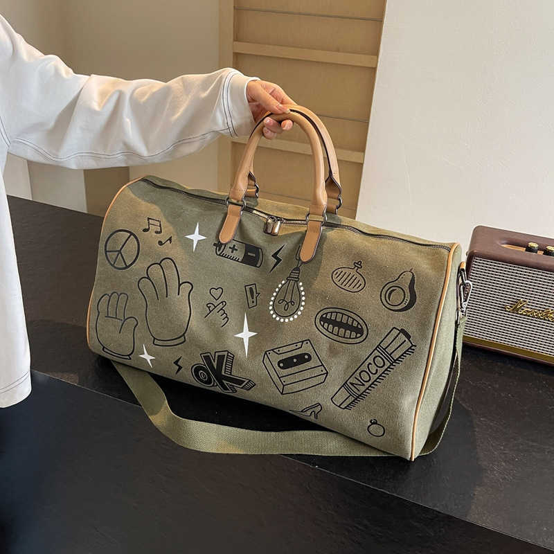 Travel Bag Women Super Large Capacity Outdoor Sports Handbag Canvas Big Bag Cartoon Sports Fitness Bag