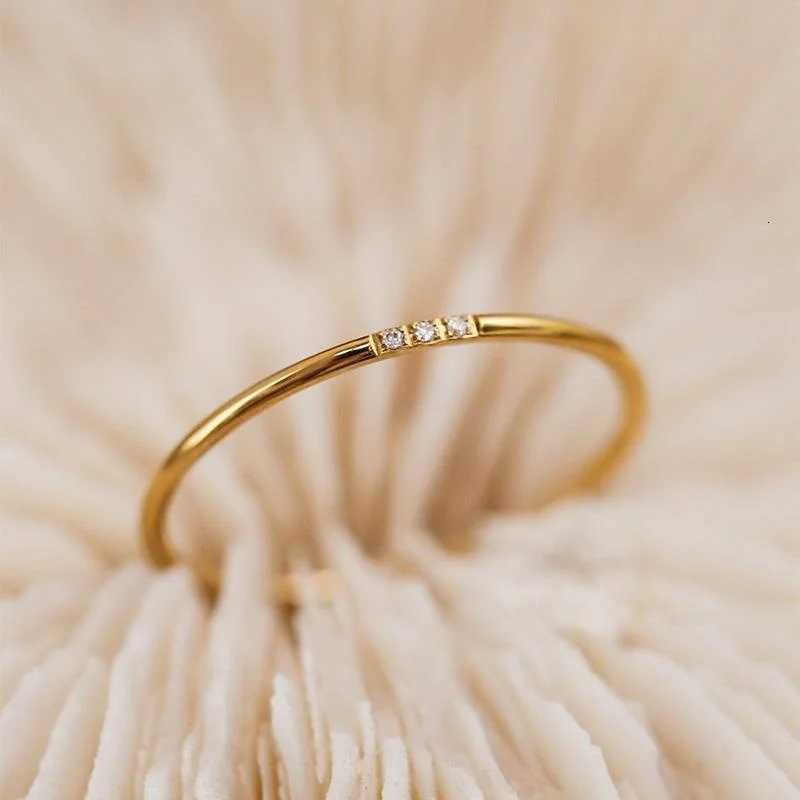 1mm Thin Stainless Steel CZ Plated Paved Tiny Zircon Stackable Ring Golden Color Wedding Band for Women Girl Ring JewelryW251017