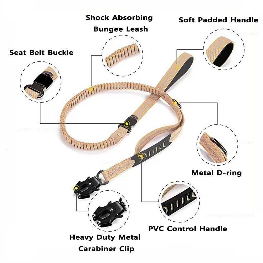 Heavy Duty Dog Leash for Large Dogs Shock Absorbing Bungee Tactical Dog Leash with 2 Padded Handle Strong No Pull Dog Leash C251031