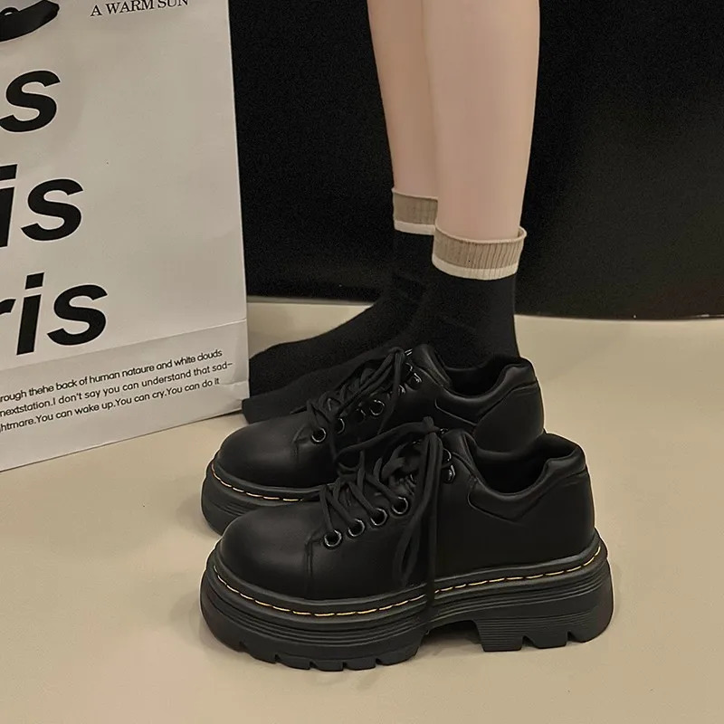 Womens Derby Shoes Autumn British Style Female Footwear Loafers With Fur Round Toe Clogs Platform Casual Sneaker Leather Fall Pr 251013