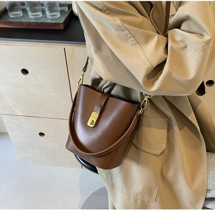 Bucket Bag for Women Stylish Shoulder Bag PU Leather Crossbody Bag Trendy Purse with Zipper Closure Z251017