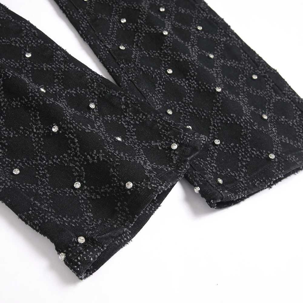 Mens Crystal Boot Cut Jeans Punk Black Stretch Denim Pants Rivet Slim Flared Trousers Fashionable Bootcut Trousers Y251105