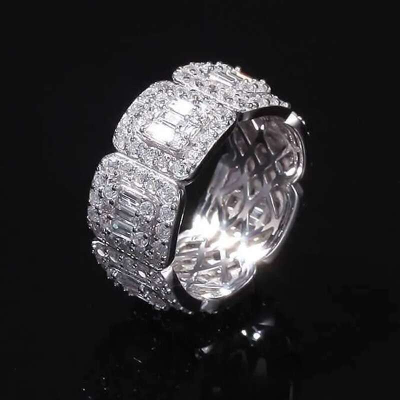 Aaa Gems Men's Baguette Dia Band Ring Real Vvs Wedding Iced Out Moissanite