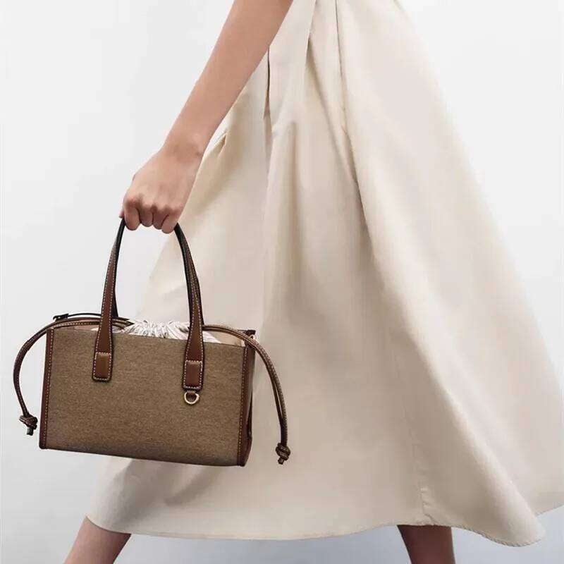 New Simple Casual Canvas Women's Handbag Zipper Shoulder 2025 Fashion Ladies Square Tote Shopping Bag