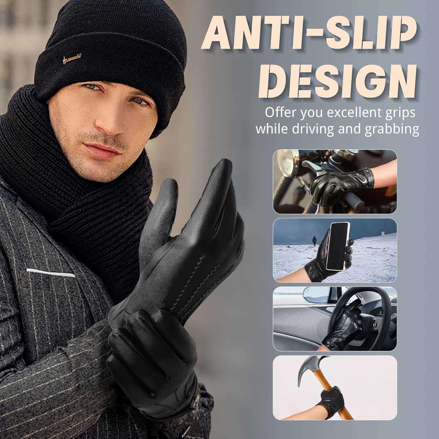Winter Leather Gloves for Men Plush Lined Mens PU Gloves With Fullhand Touchscreen Mens Winter Gloves Z251017
