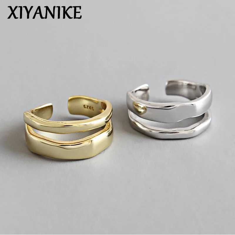 XIYANIKE Silver Color Trendy Elegant Twist Two Circle Rings for Women Couple Simple Geometric Handmade Jewelry AdjustableW251017