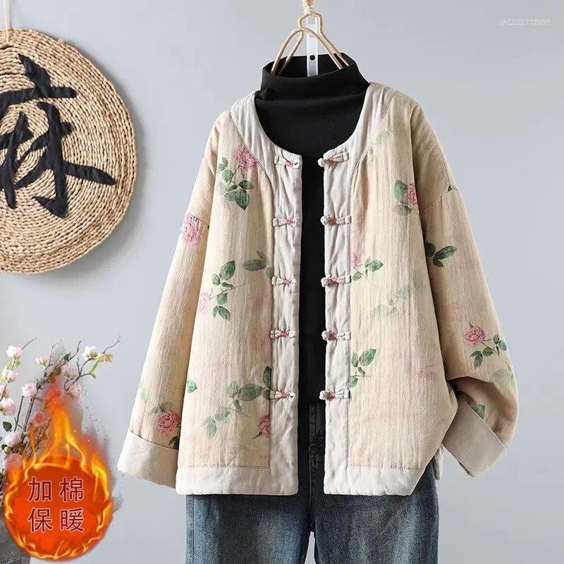 Women's Jackets 2025 Spring And Autumn Chinese Style Retro Printed Jacket Short Coton Padded Quilted Coat Casual Loose Floral Top A532