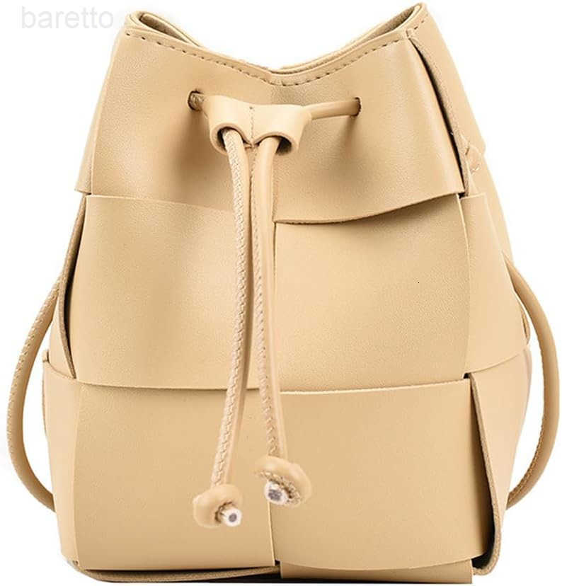 Mini Woven Bucket Bag for Women PU Leather Small Hobo Handbag Square Lattice Drawstring Crossbody Handbags Soft Z251017