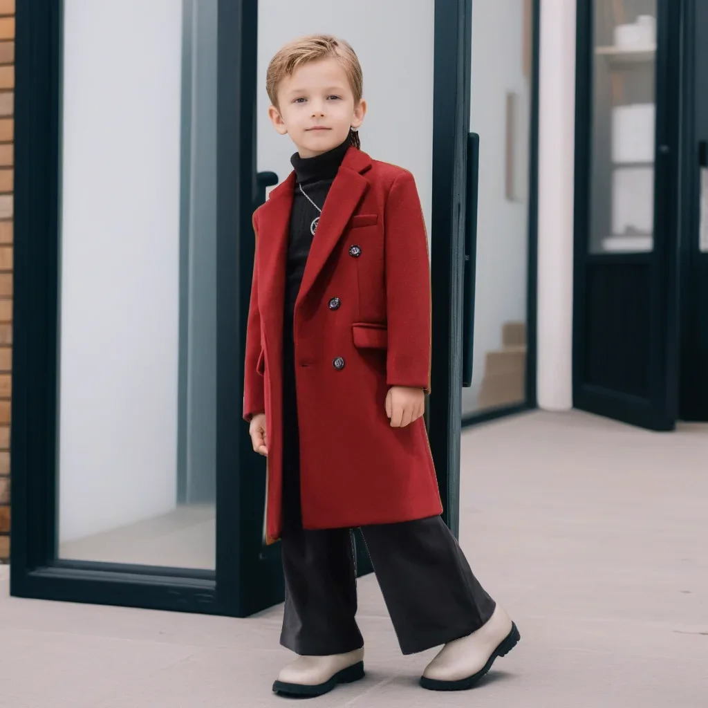 Autumn Boys Trench Coat Long DoubleBreasted Wool Coat Stylish Kids Overcoat Trendy Formal Blazers Casual Outerwear Age 314T 251015