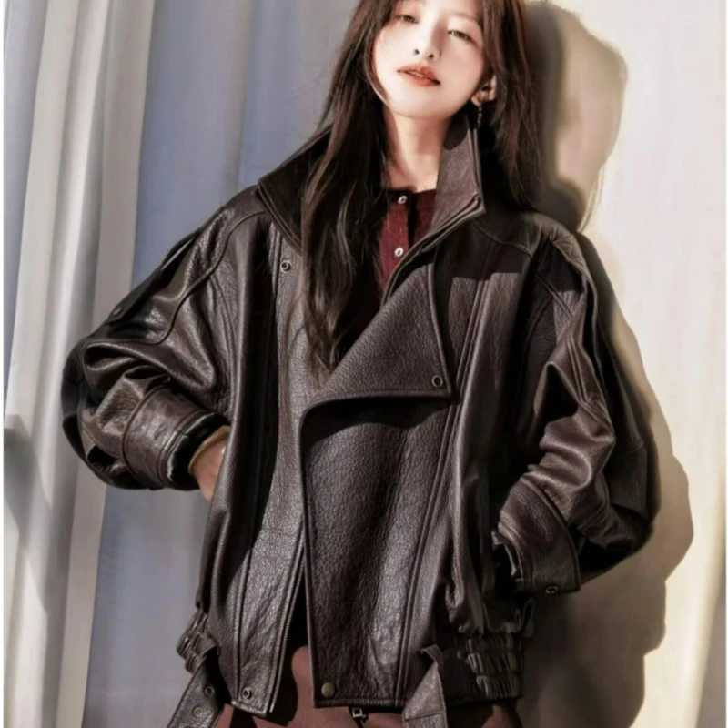 American Heavy Industry Retro Leather Jacket for Men and Women Autumn Ruffian Handsome Locomotive Trendy PU Leather RelaxationT251017