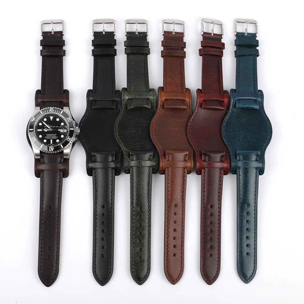 Handmade Genuine Leather Watch Strap 18mm 19mm 20mm 21mm 22mm Watchband Bracelet with Mat Oil Wax Leather Watch Accessories 251016