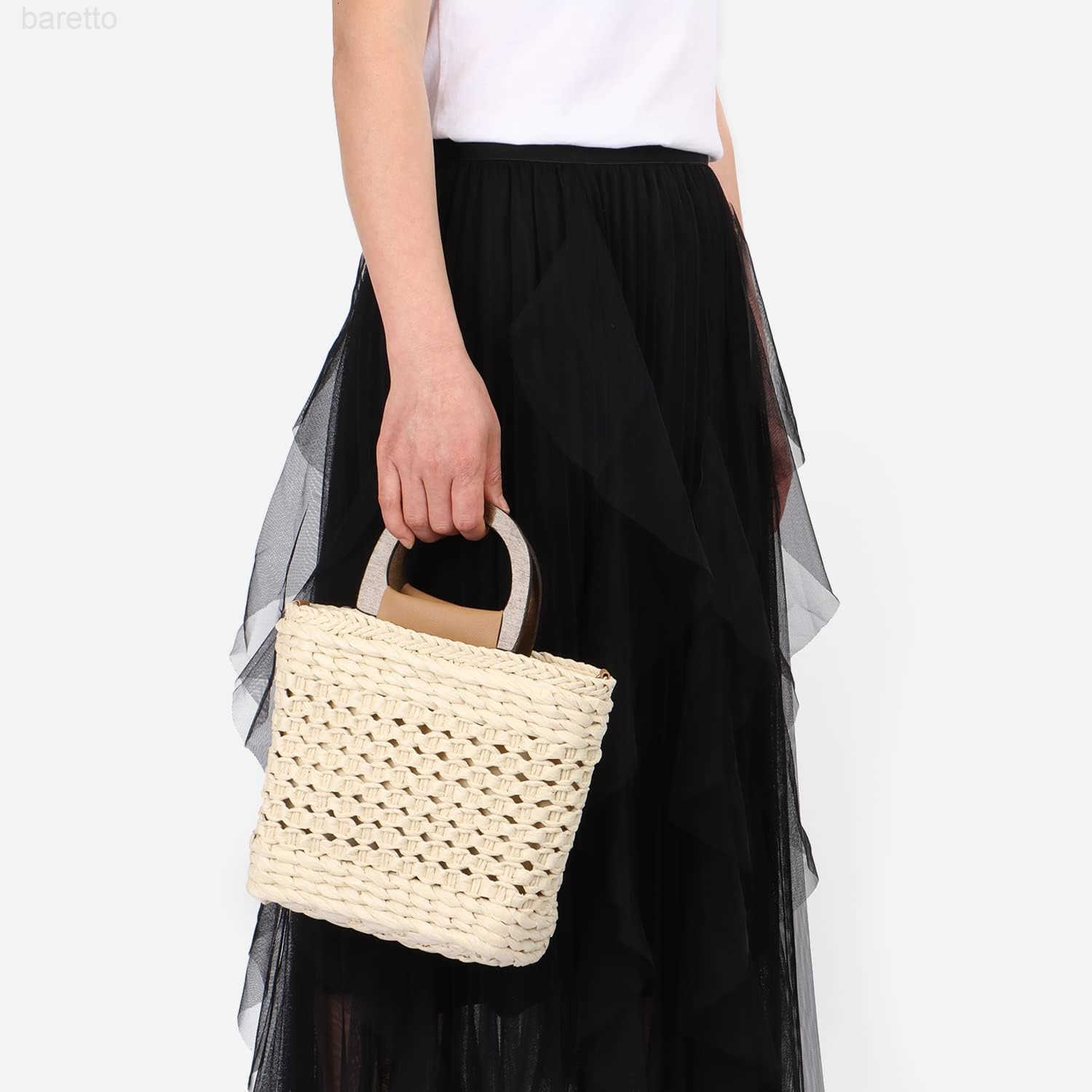 Straw Handbag Tote for Women Summer Beach Drawstring Rattan Bucket Bag Handmade Woven Hobo Shopping Purse Z251017