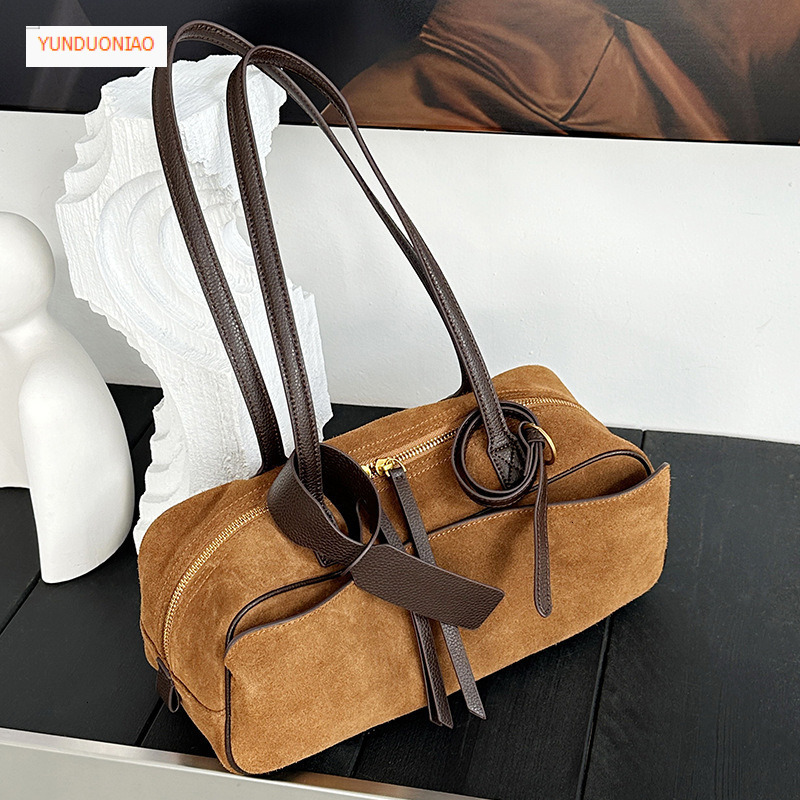 Matte texture cowhide bowling bag genuine leather new commuter women's bag autumn and winter new designer bag single shoulder armpit bag luxury b