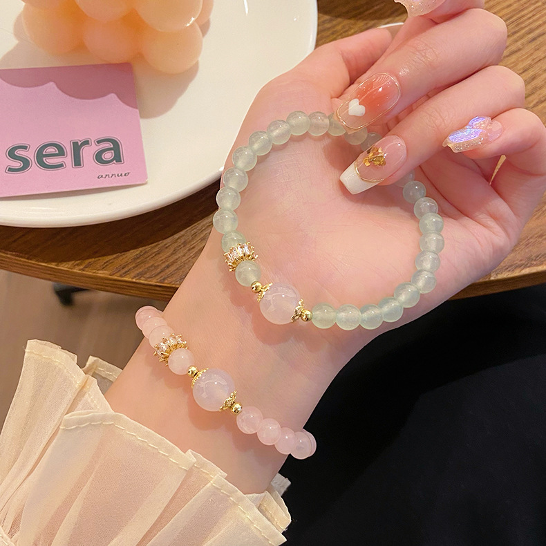 Charming Student Beaded Hand Chain with Soft Pink Crystals