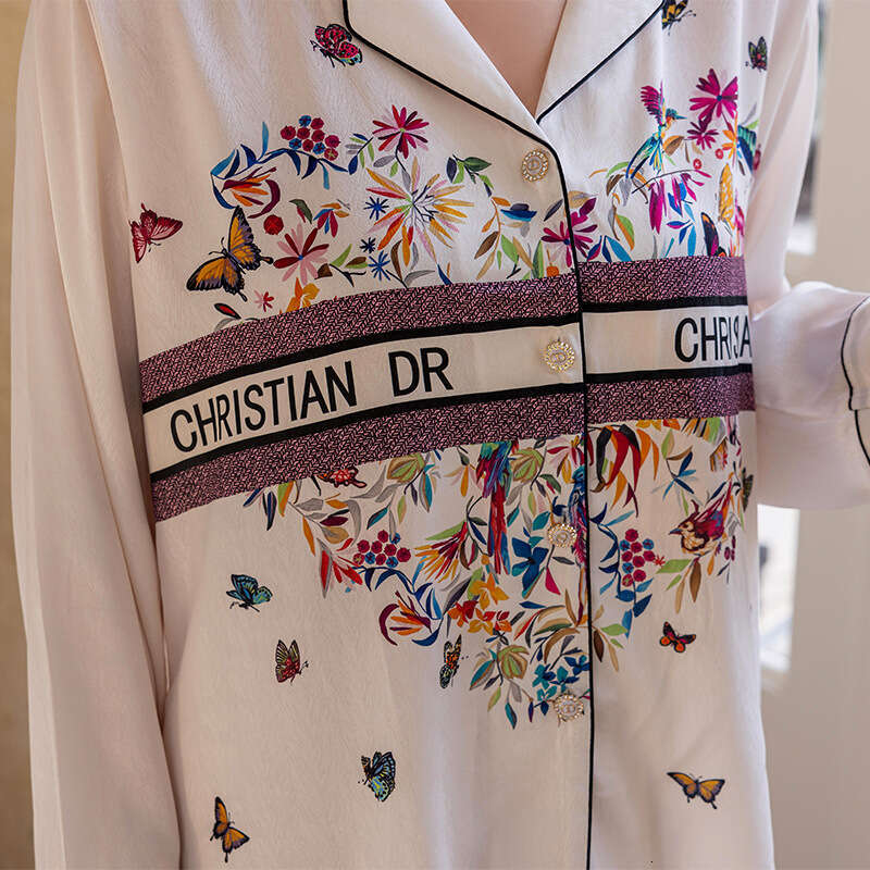 Butterfly Heart Print Pattern Pajama Set High-end Sleeve Long Pants Thin Women's Versatile Homewear