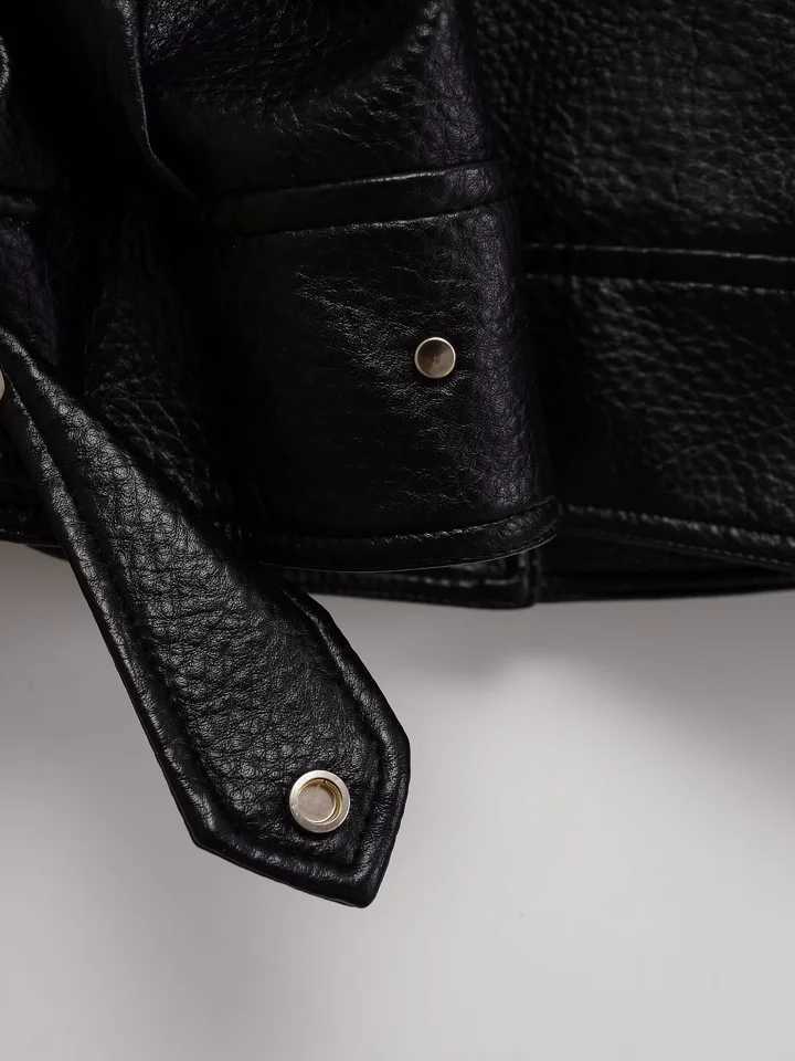 UNIZERA2025 autumn new womens casual fashion simple loose imitation leather stand collar pilot leather jacket coatT251017