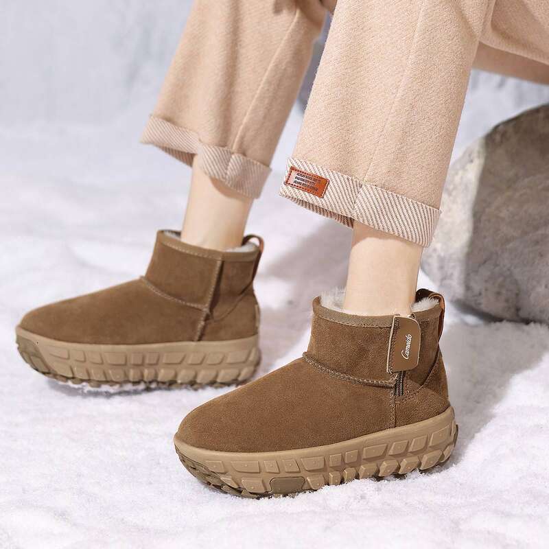 Cameido Women's Snow Boots With Thick Tire Soles, Fleece-Lined And Warm Cotton Boots, Made Of Frosted Leather,