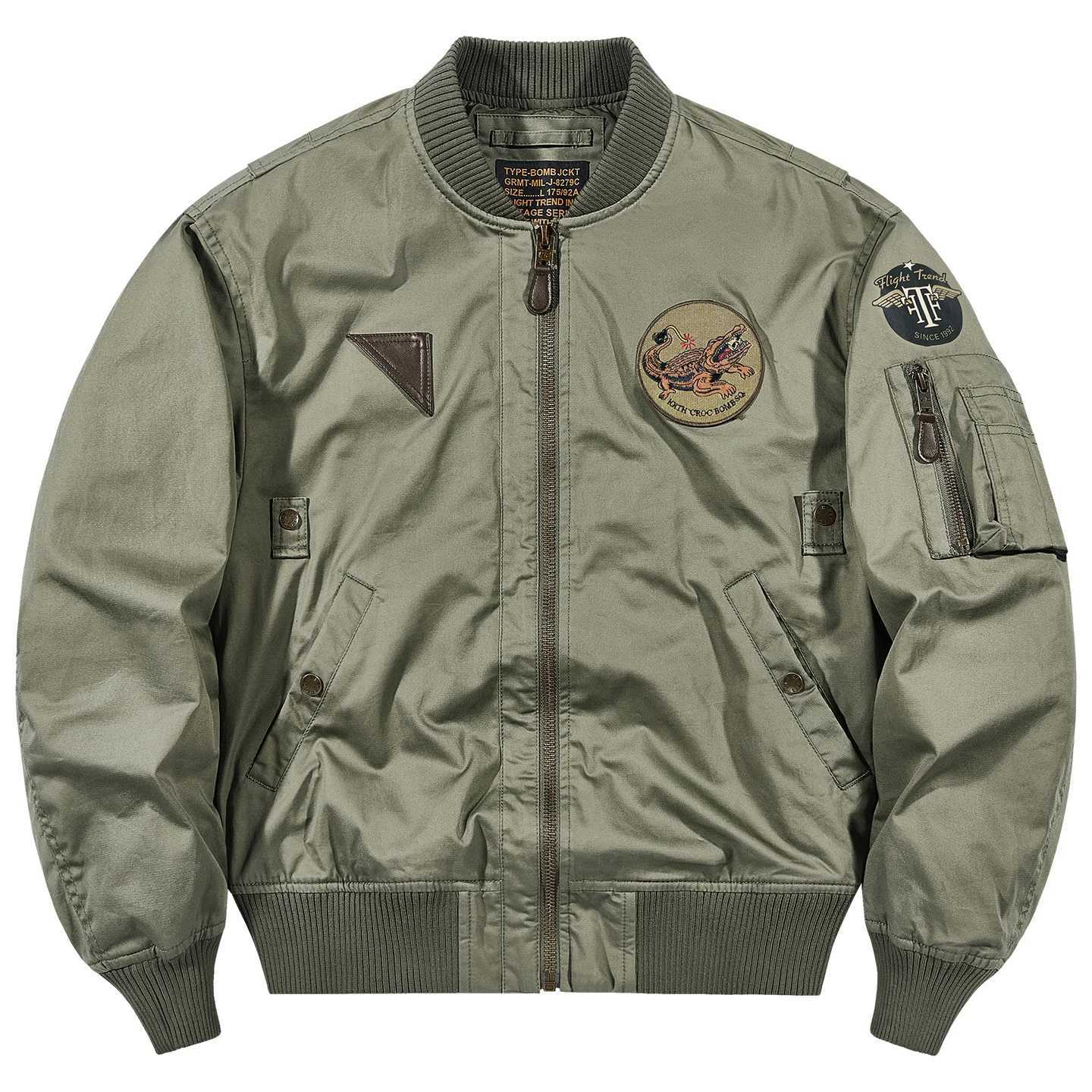 Retro Pilot Jacket Mens Loose Badge Baseball Outerwear Pure Cotton Casual Cargo Coat J251017