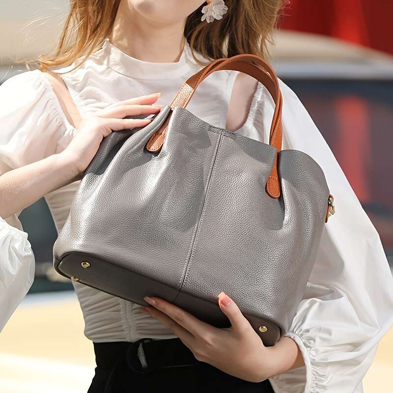 Men's Top Layer Cowhide Tote Bag Genuine Leather New Versatile Work Commute Handbag Unisex Adjustable Shoulder Strap For Lover Perfect Gift