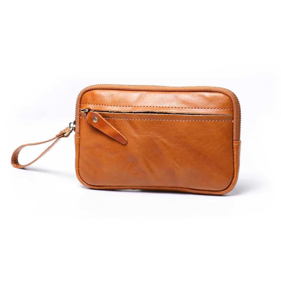 LUOKIR New Vegetable Tanned Leather Zipper Pouch Cowhide Coin Purse Largecapacity Card Holder Leather Storage Bag Key CaseW251017