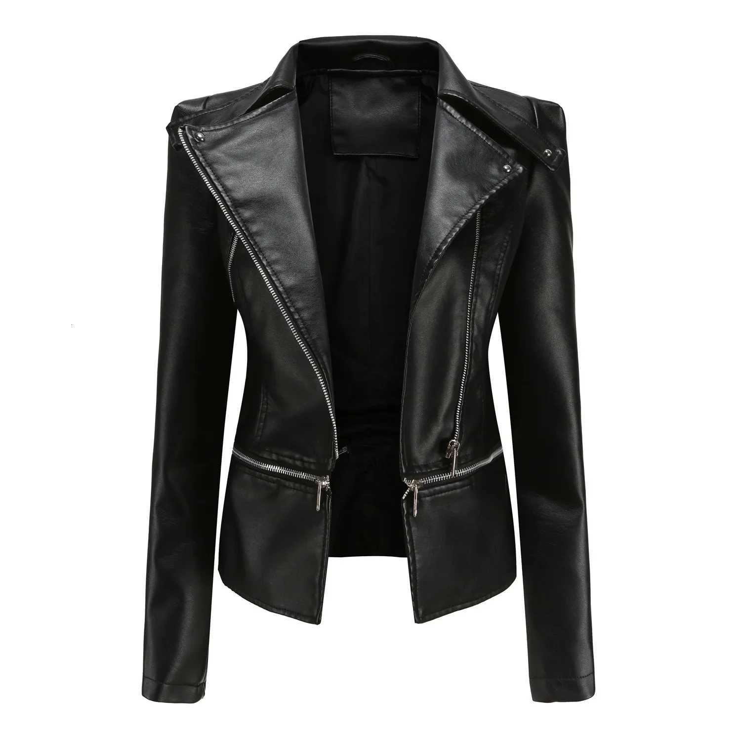 Women Faux Leather Coat Turn Down Collar Full Sleeve Jackets Zipper Casual Splice Coats Short Jacket Sexy Slim Fit AutumnT251017