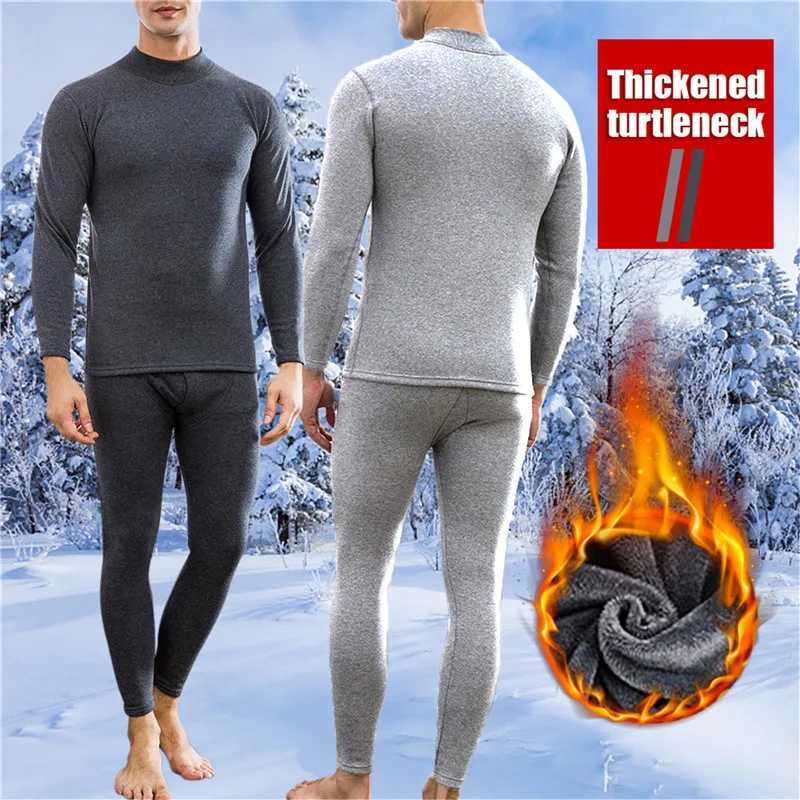 Autumn Winter Men Turtleneck Thermal TopLong Johns 2Pcs Underwear Set High Quality Soft FleeceLined Warm Leisure Home Clothes H251017