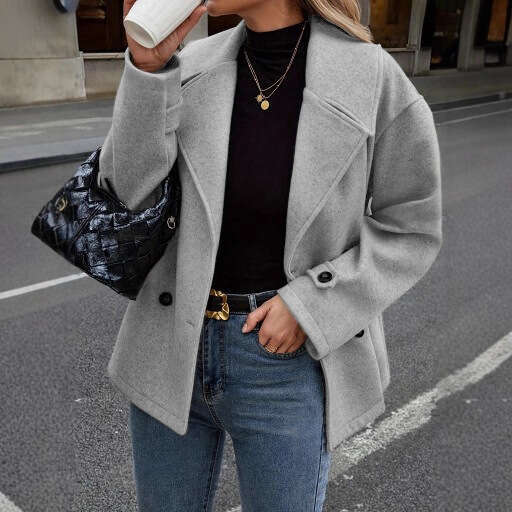 Autumn Winter New Style Women's Street Fashion Casual Jacket With Suit Collar Woolen Coat B5