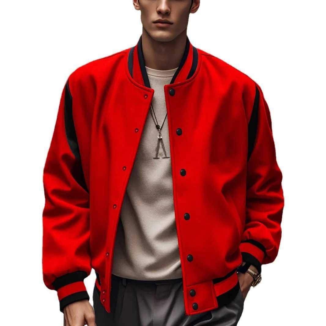 Baseball Uniform Sweatshirt Autumn and Winter Plus Velvet Spliced single Row Fourbutton Flight Jacket J251017