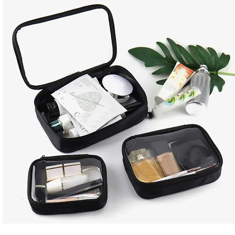 Black Transparent Travel Cosmetic Bag Fashion Waterproof TPU Toiletry Bag New Makeup Storage Bag Clear Zipper Cosmetic Bag W251017