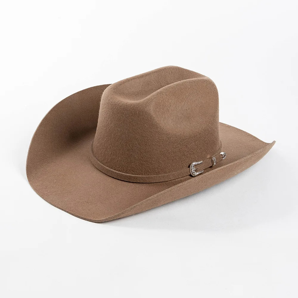 USPOP 100 Wool Felt Cowboy Hat with Belt Buckle 4 Sizes Wide Brim Jazz Hat Autumn Winter Fedoras 251015