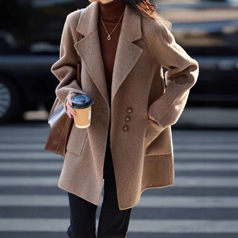 Women's Autumn Winter New Street Style Elegant Fashion Casual Woolen Coat Suit Collar Jacket For Women B5