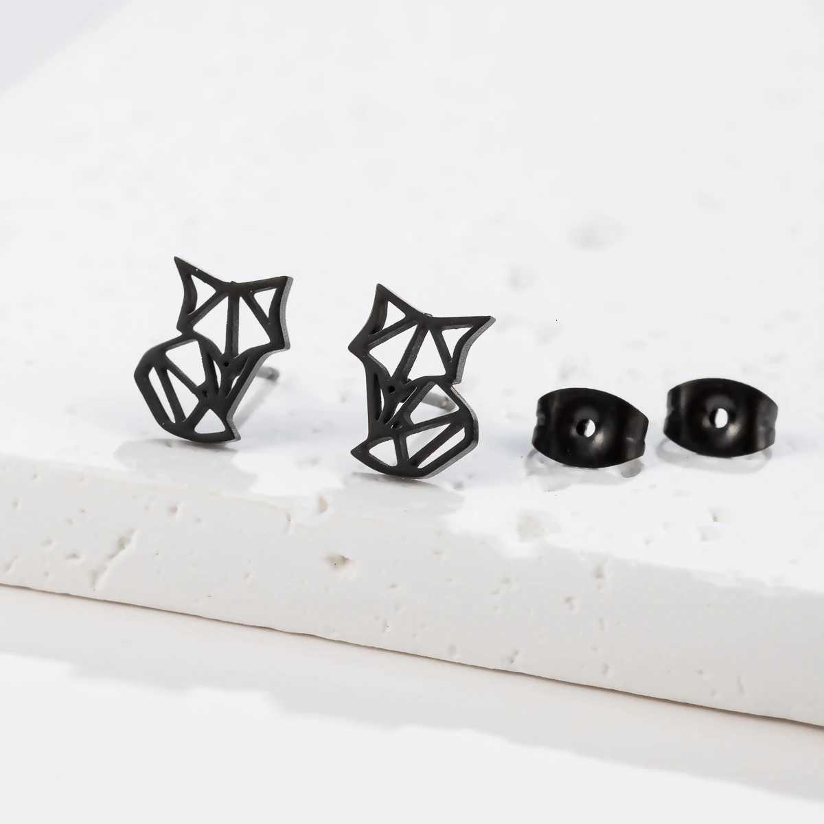 1Pair New Arrival Stainless Steel Cute Fox Ear Studs Ceative Fashion Origami Animal Earrings for Women Jewelry Girlfriend GiftL251017