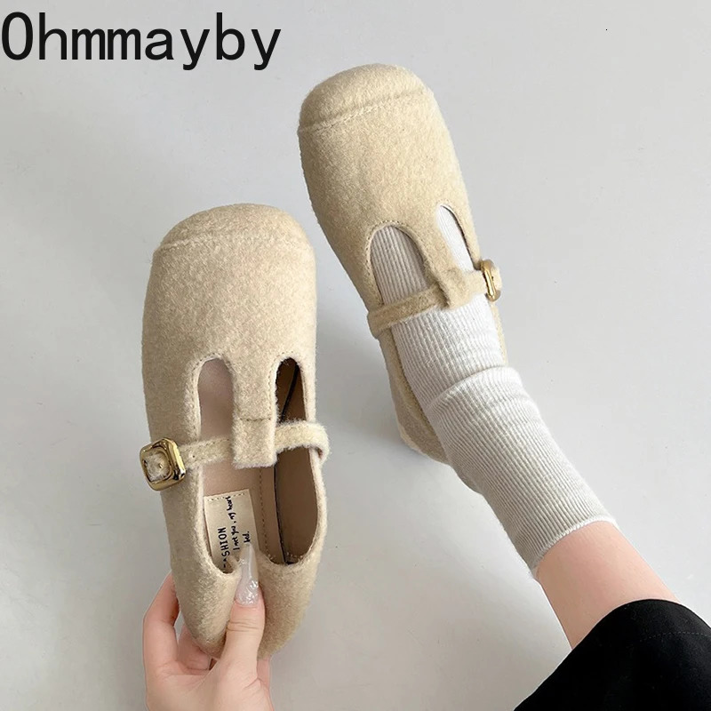 Autumn Woolen Fabric Women Flats Shoes Fashion Shallow Round Toe Shoes Ladies Comfort Ballet Style Mary Jane Shoes 251013