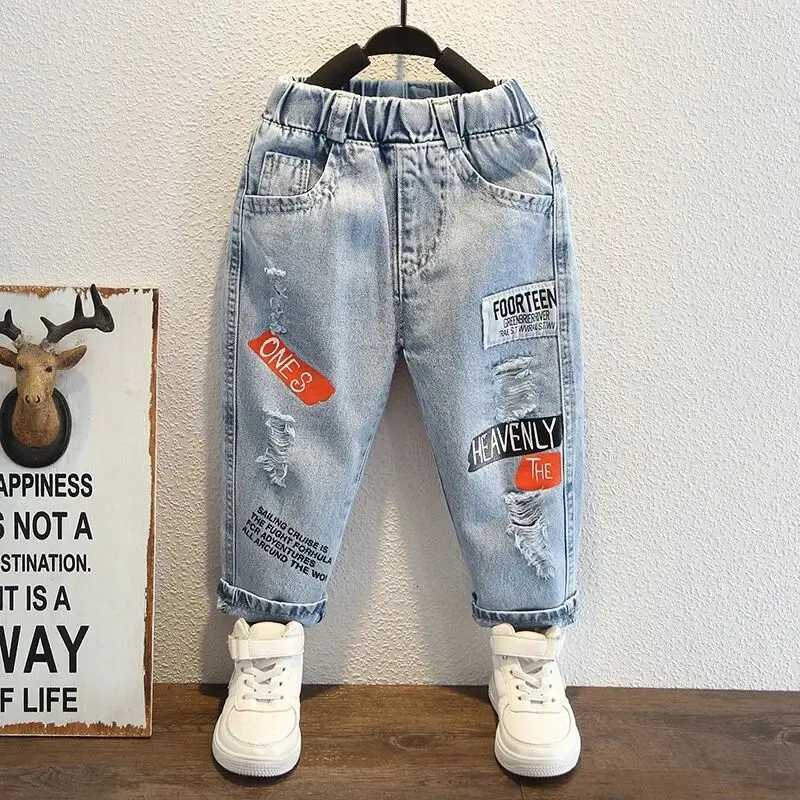 Boys Ripped Jeans Spring and Autumn New Collection Kids Pant Childrens Outerwear Loose and Handsome Trousers 80150cmT251017