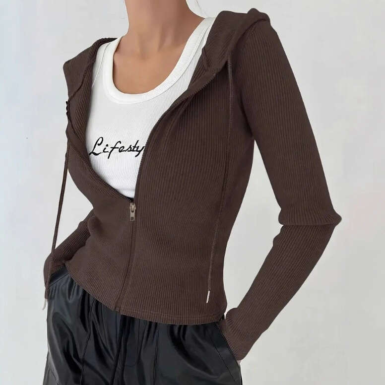 Autumn And Winter Trendy Clothing Elegant Slim Fit Zipper Hooded Jacket Fashion Casual Women's Top B5