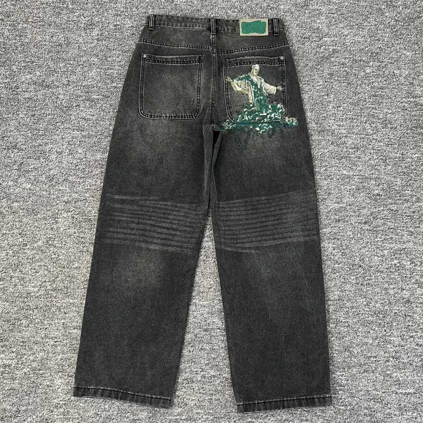 Embroidery Christ the Redeemer Derschutze Denim Leg Jeans Pants Men Women Top Version Joggers Trousers Y251105
